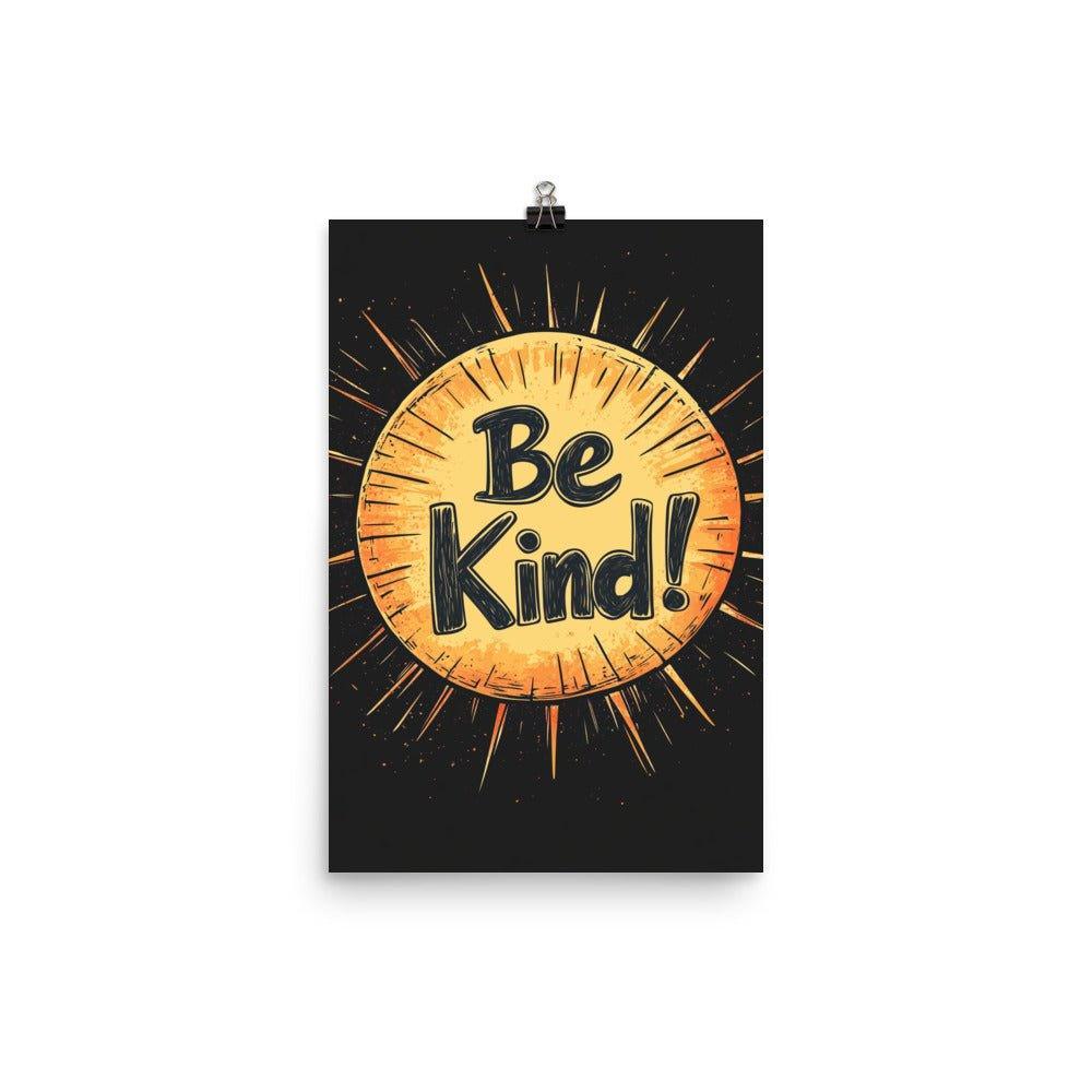 Be Kind Sunburst Design with Retro Typography on Black Poster - Oh Posters