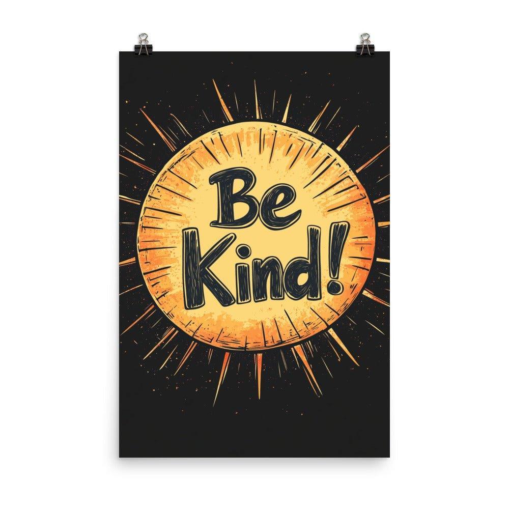 Be Kind Sunburst Design with Retro Typography on Black Poster - Oh Posters
