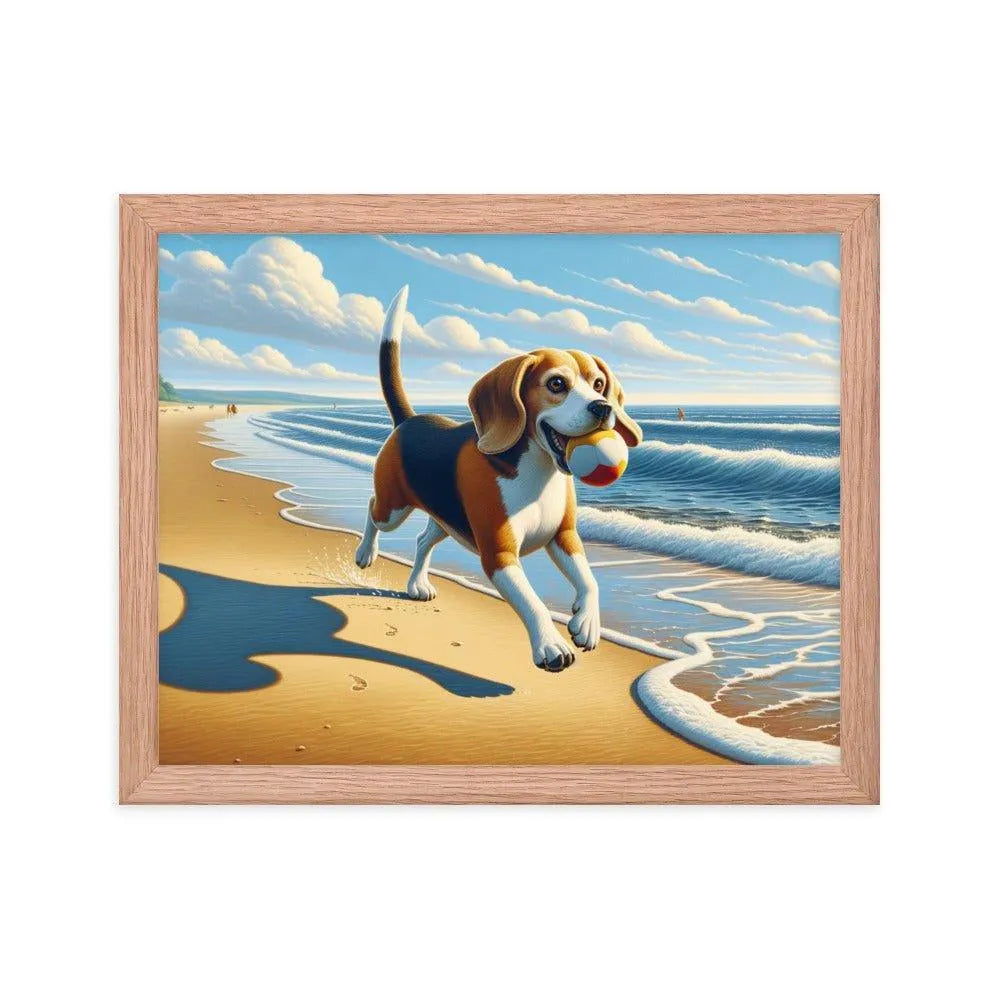 Beagle Playful Chase by the Sea Digital Art Framed Poster - Oh Posters