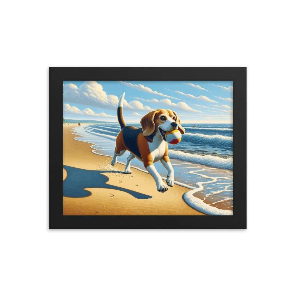 Beagle Playful Chase by the Sea Digital Art Framed Poster - Oh Posters