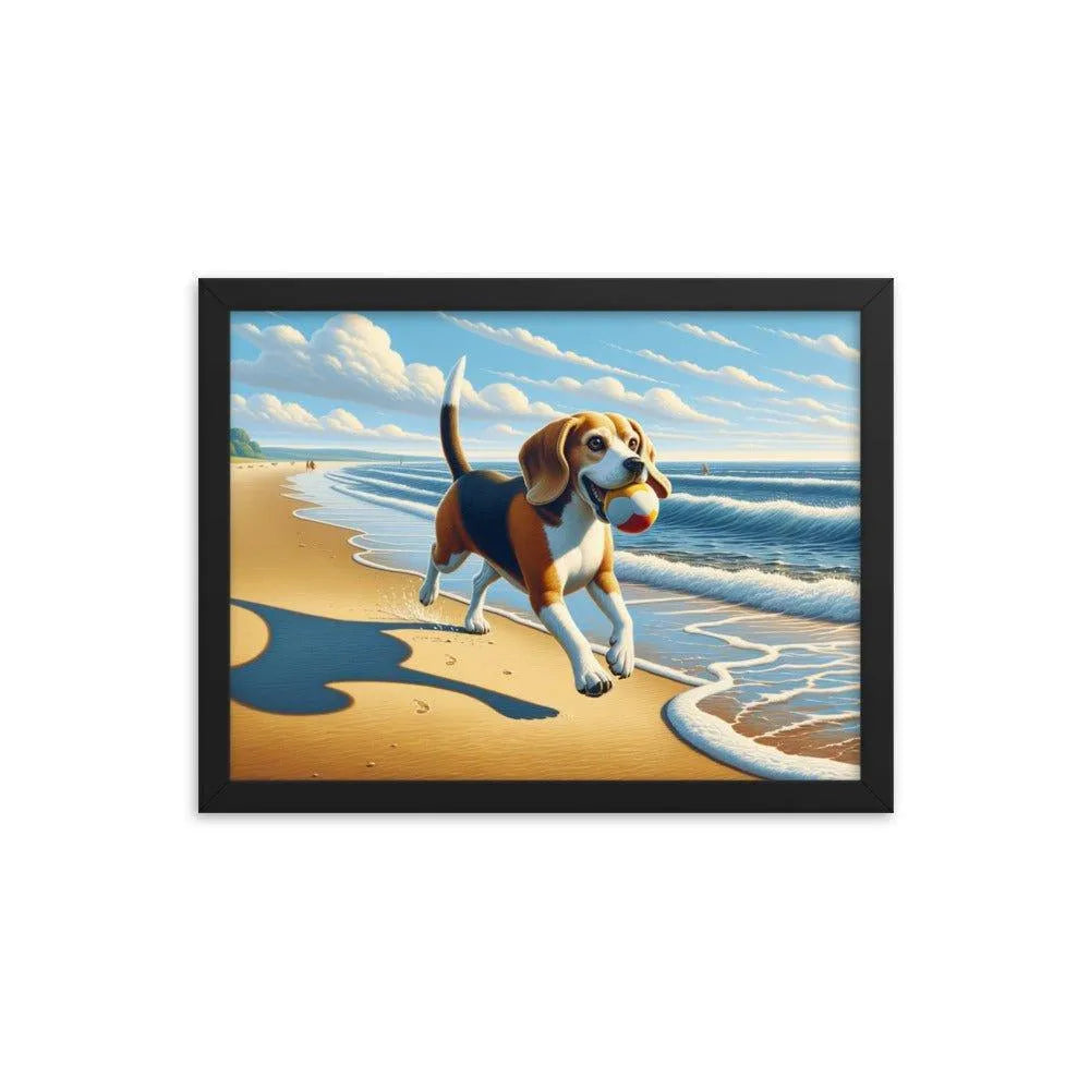 Beagle Playful Chase by the Sea Digital Art Framed Poster - Oh Posters