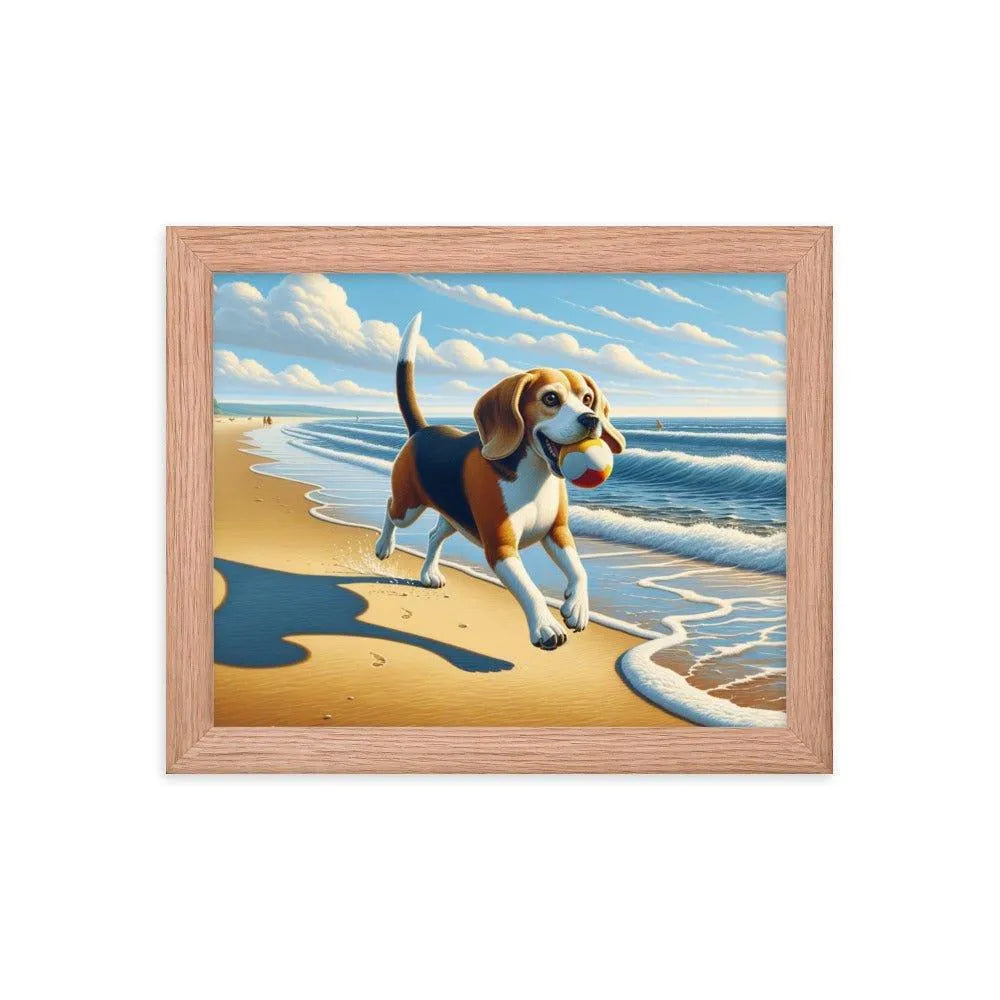 Beagle Playful Chase by the Sea Digital Art Framed Poster - Oh Posters