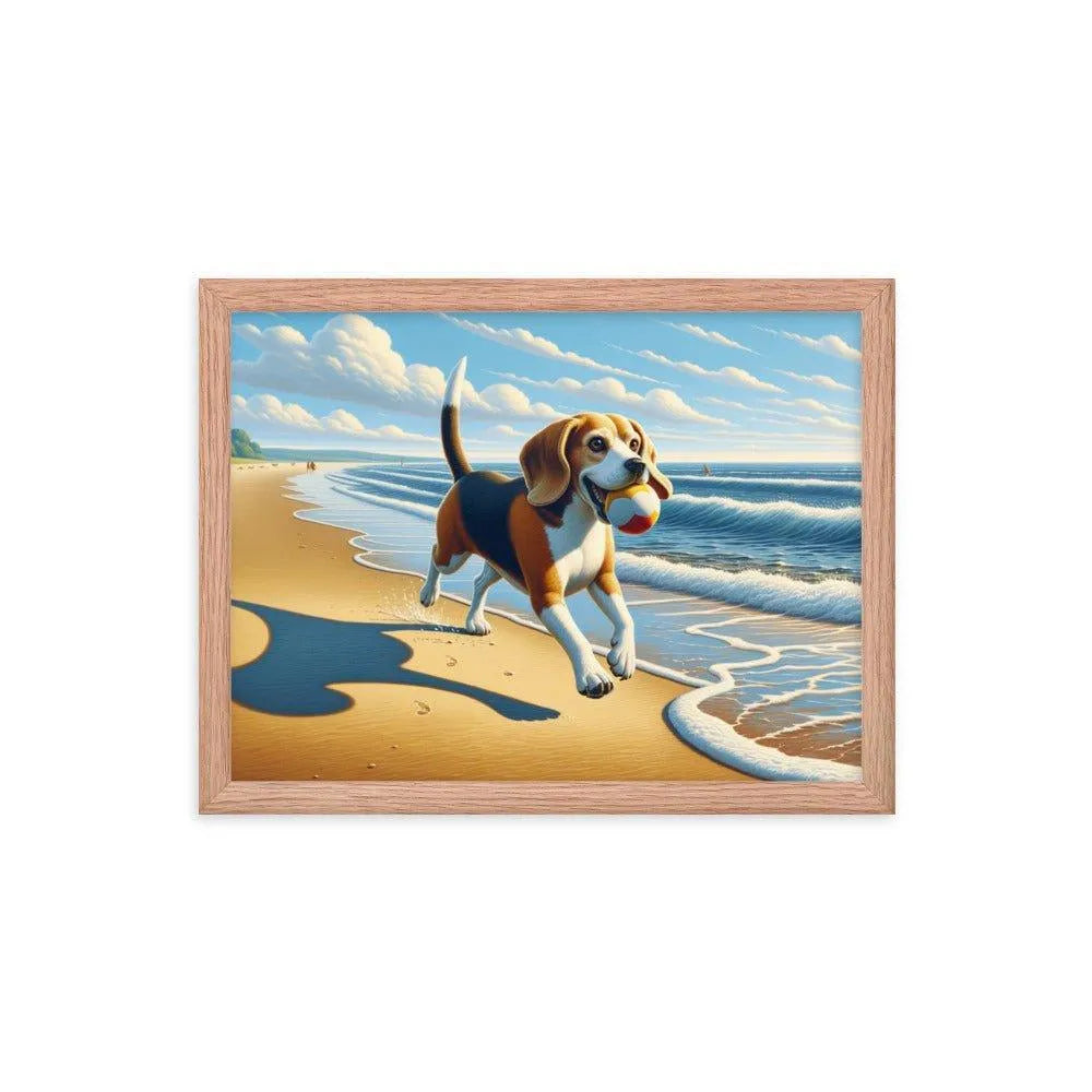 Beagle Playful Chase by the Sea Digital Art Framed Poster - Oh Posters