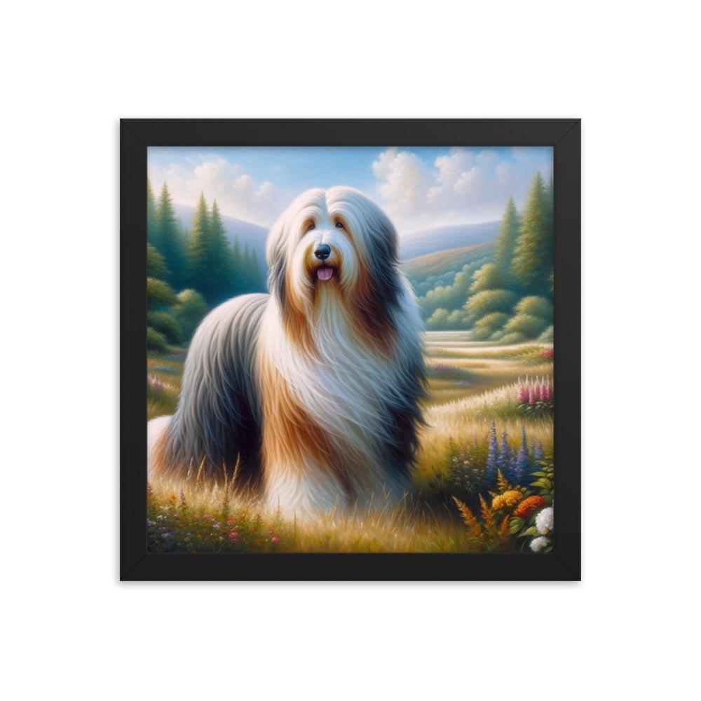 Bearded Collie in Meadow Oil Painting Framed Poster - Oh Posters