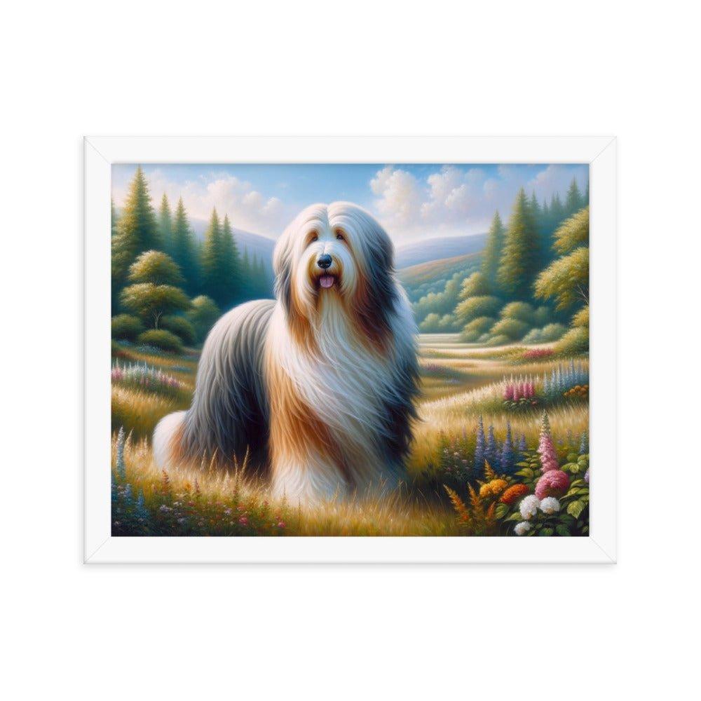 Bearded Collie in Meadow Oil Painting Framed Poster - Oh Posters