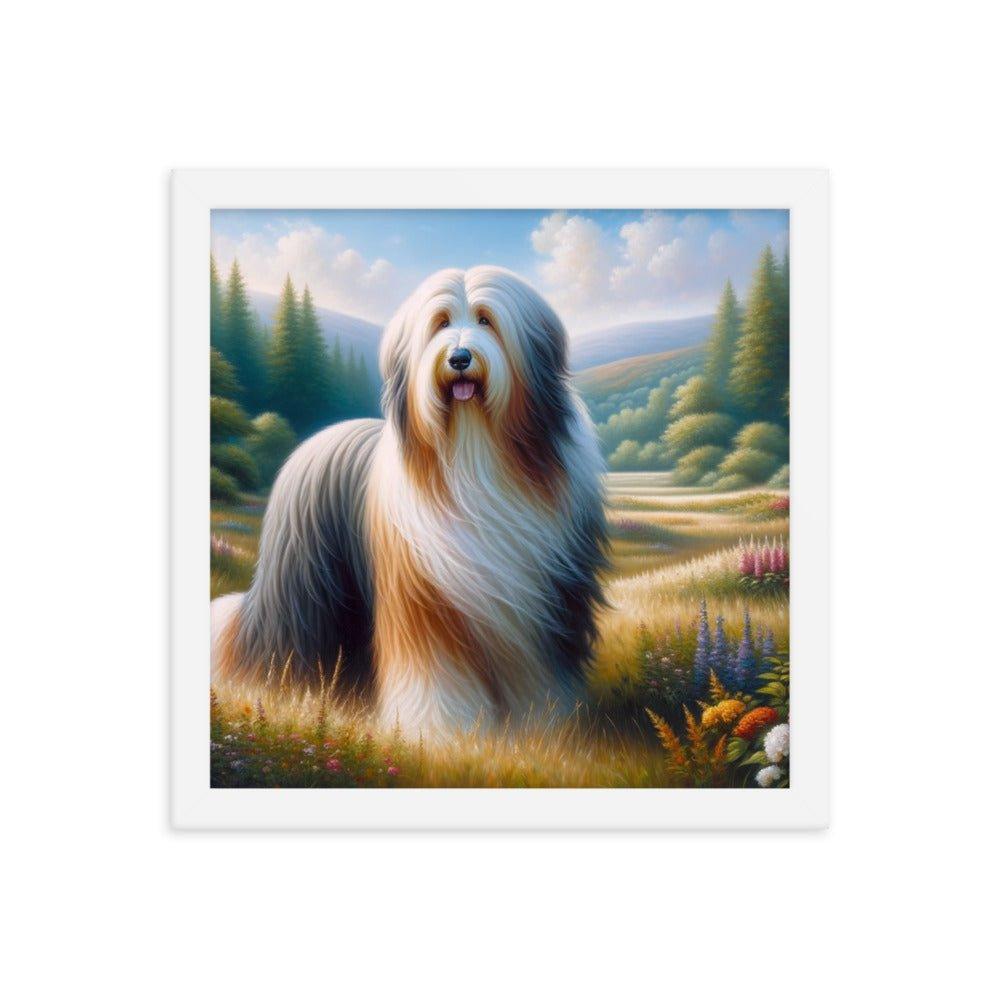 Bearded Collie in Meadow Oil Painting Framed Poster - Oh Posters