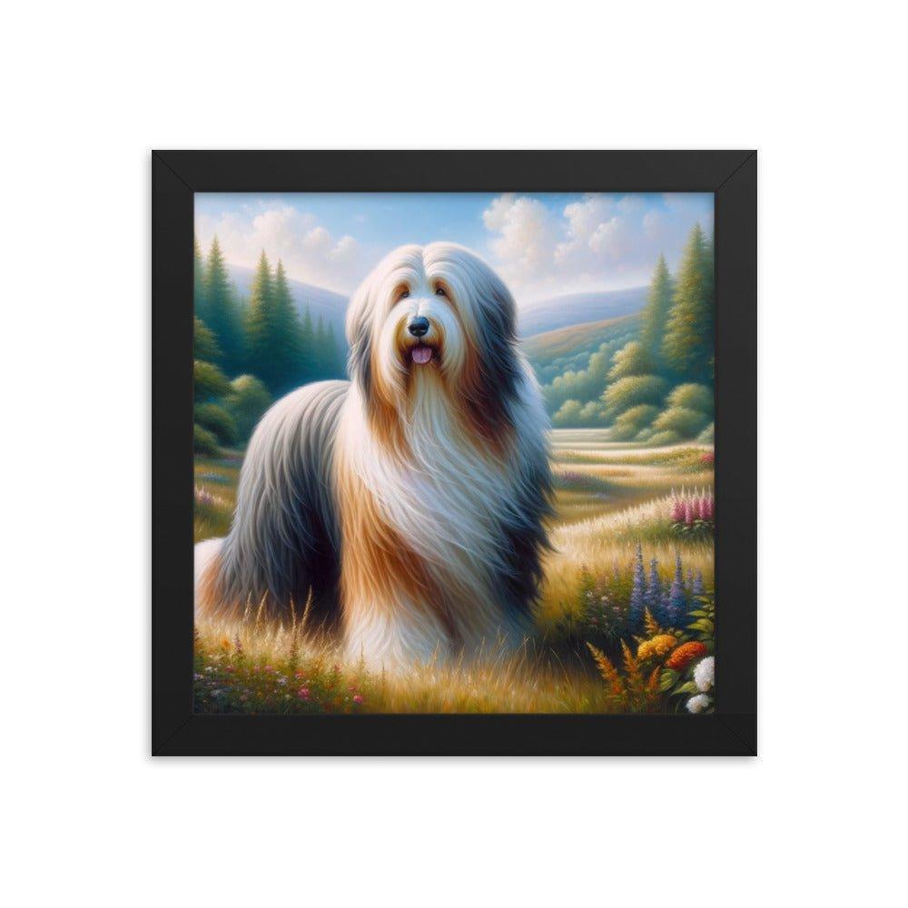 Bearded Collie in Meadow Oil Painting Framed Poster - Oh Posters