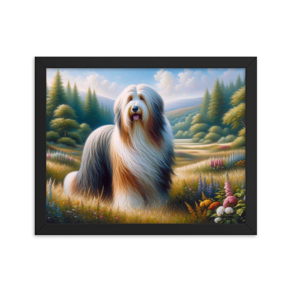 Bearded Collie in Meadow Oil Painting Framed Poster - Oh Posters