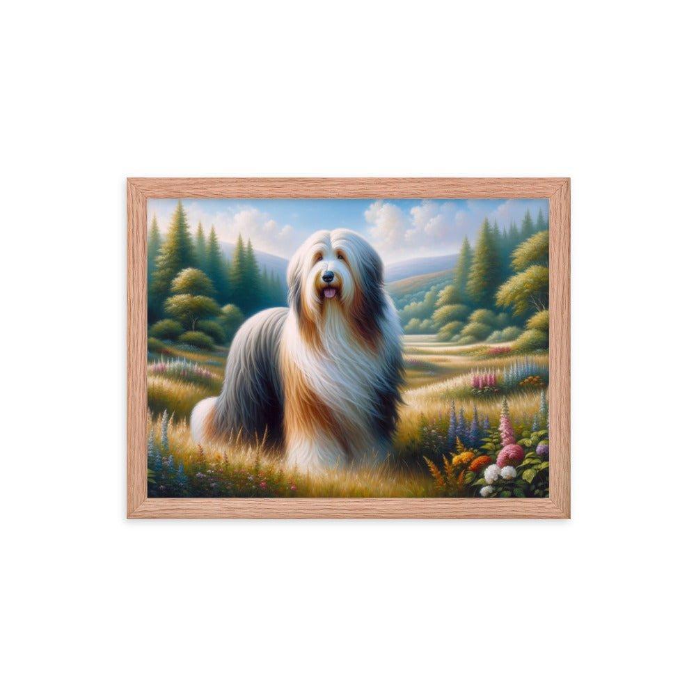 Bearded Collie in Meadow Oil Painting Framed Poster - Oh Posters