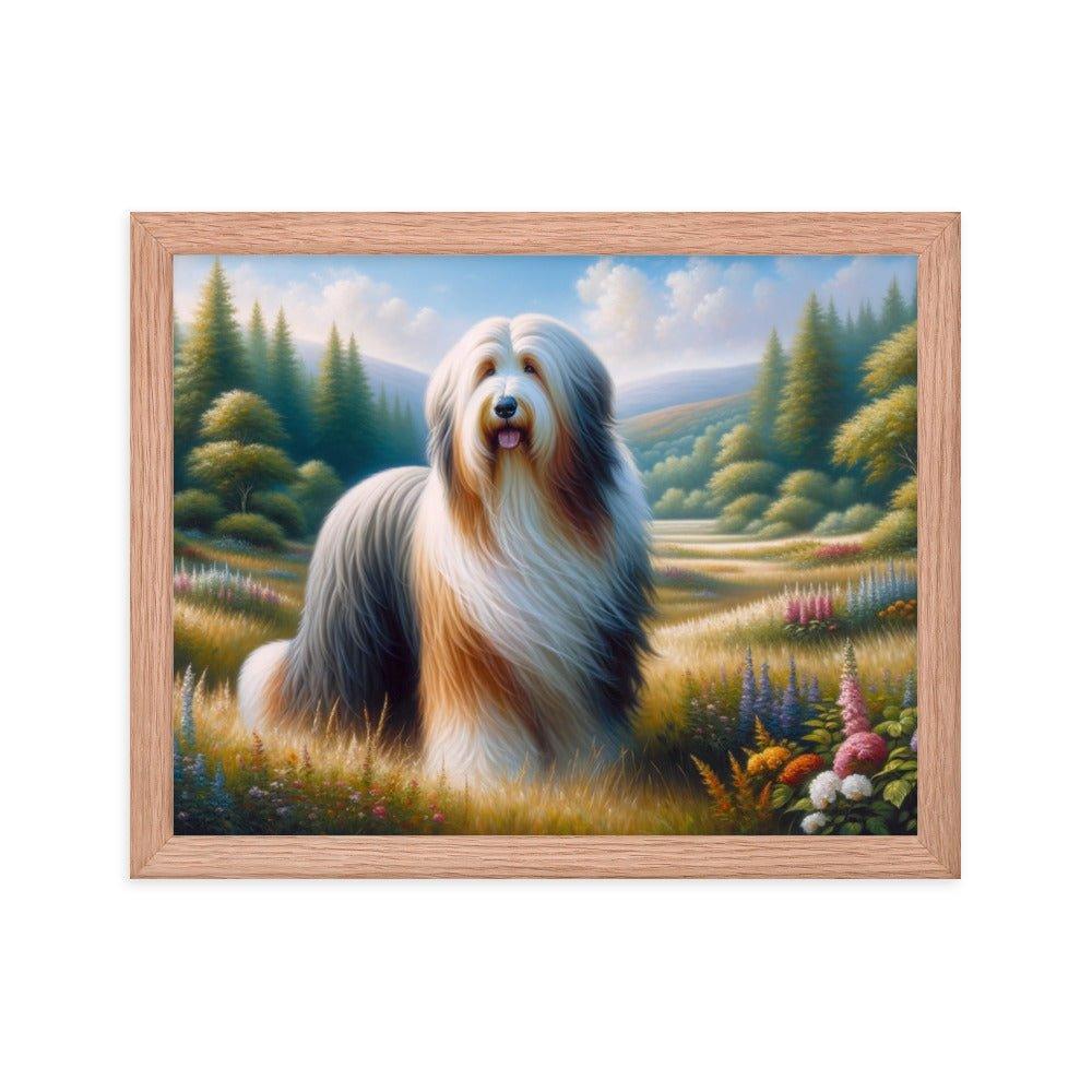 Bearded Collie in Meadow Oil Painting Framed Poster - Oh Posters