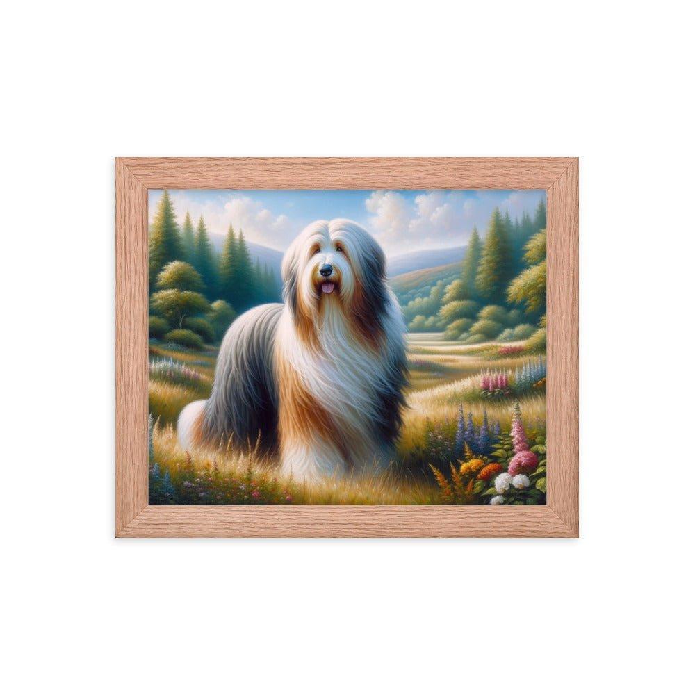 Bearded Collie in Meadow Oil Painting Framed Poster - Oh Posters