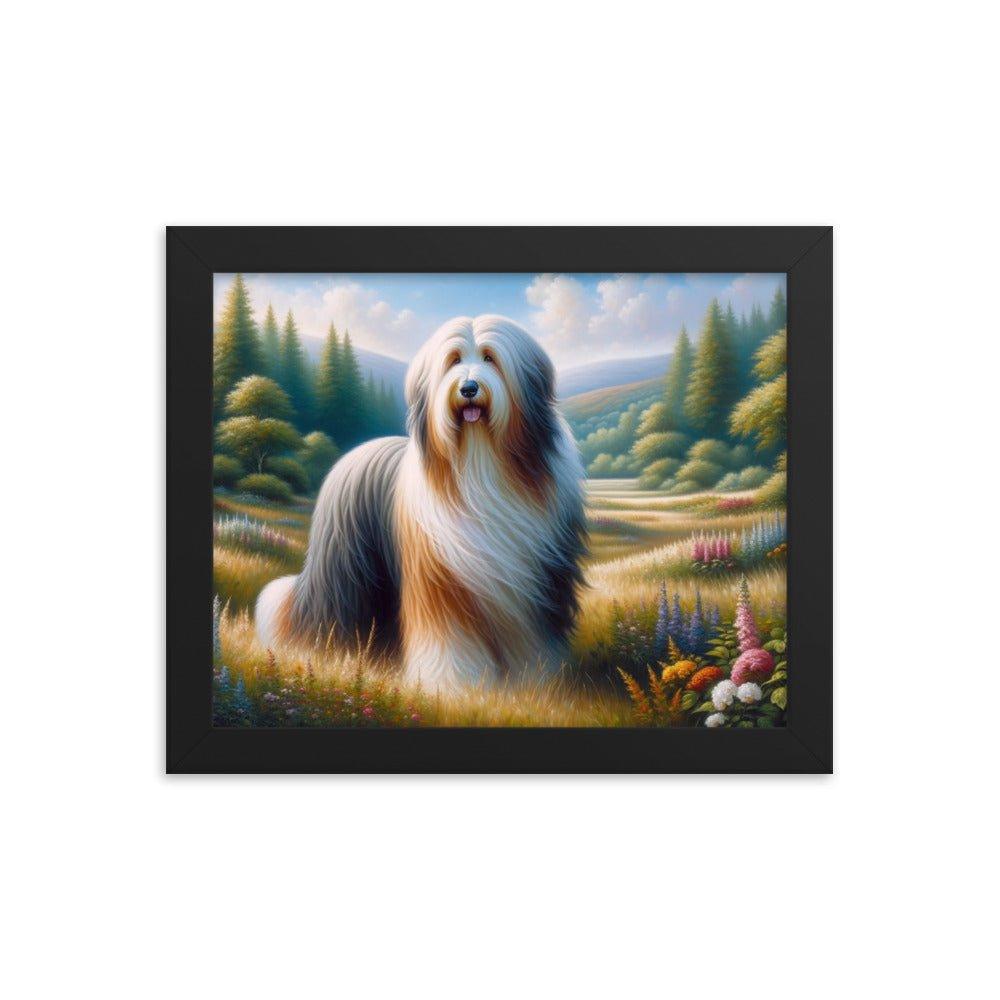 Bearded Collie in Meadow Oil Painting Framed Poster - Oh Posters