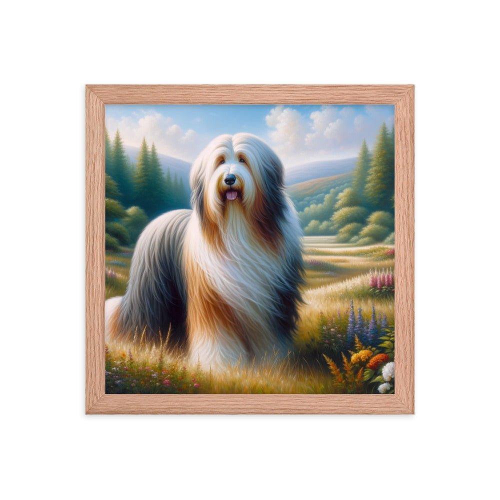 Bearded Collie in Meadow Oil Painting Framed Poster - Oh Posters