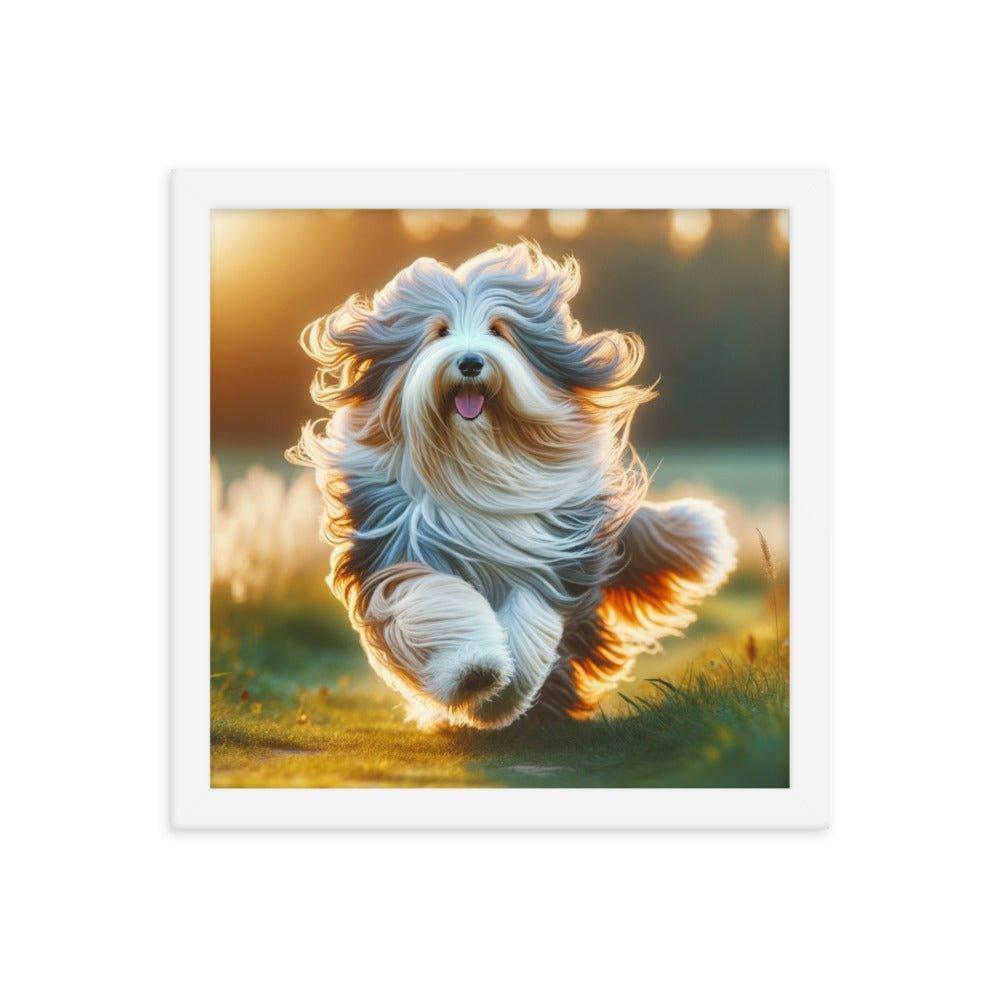 Bearded Collie's Joyful Run Grassy Field Photo Framed Poster - Oh Posters