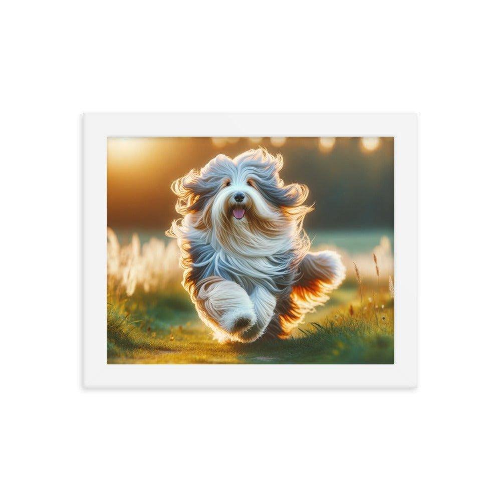 Bearded Collie's Joyful Run Grassy Field Photo Framed Poster - Oh Posters