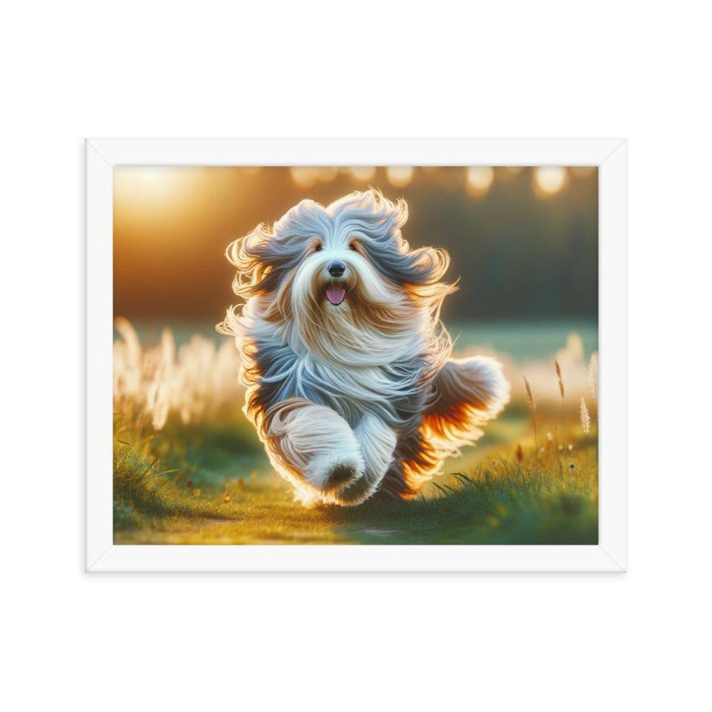 Bearded Collie's Joyful Run Grassy Field Photo Framed Poster - Oh Posters