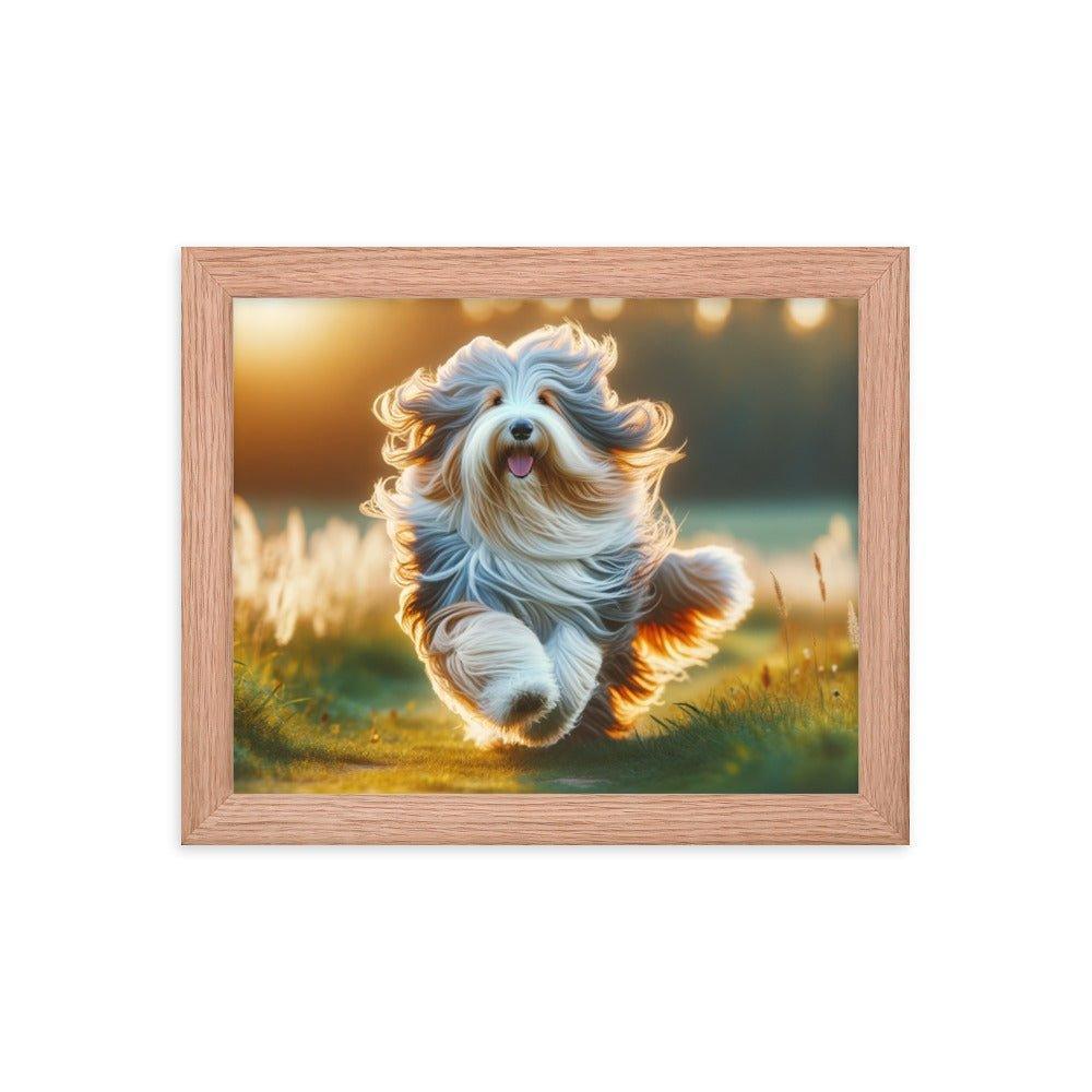 Bearded Collie's Joyful Run Grassy Field Photo Framed Poster - Oh Posters