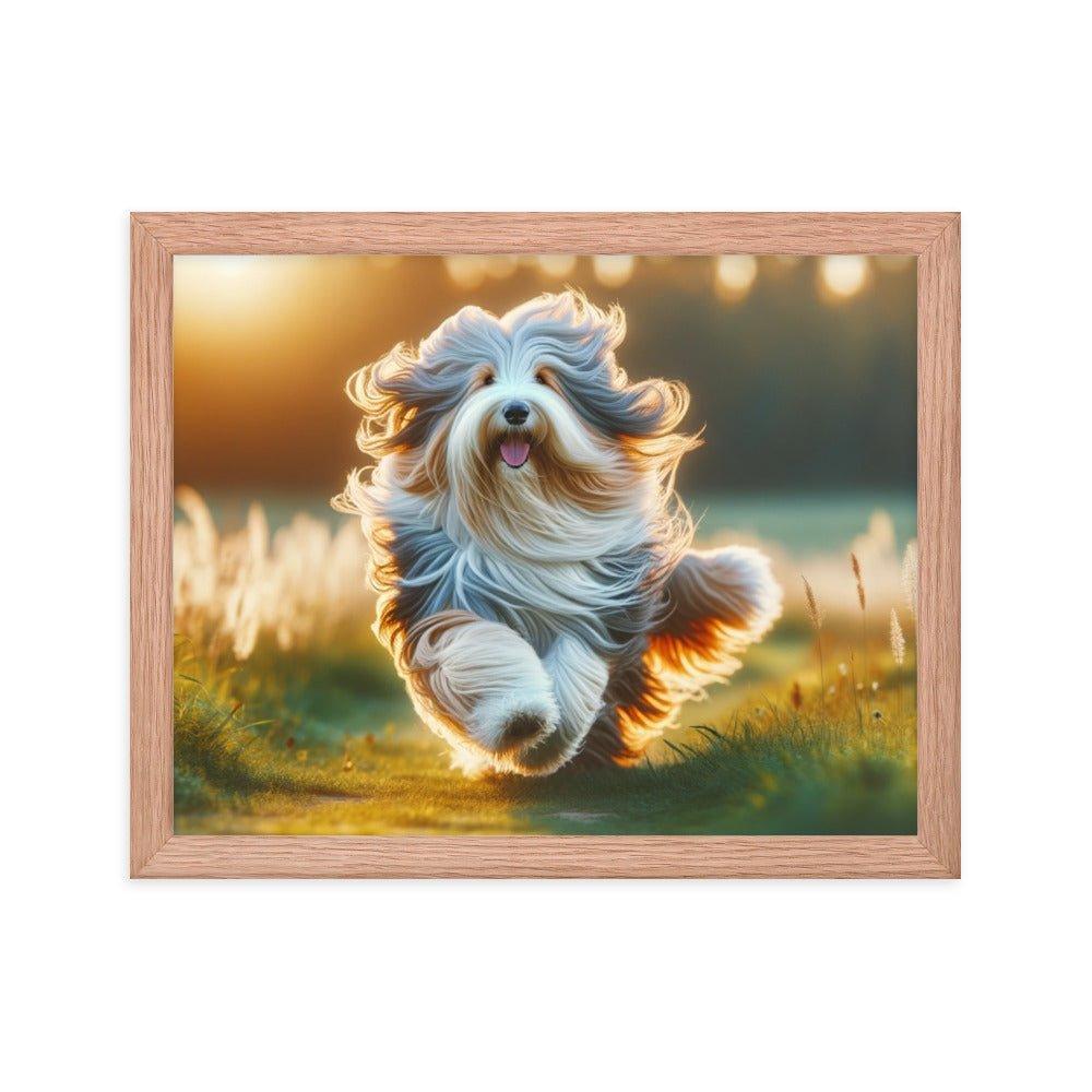 Bearded Collie's Joyful Run Grassy Field Photo Framed Poster - Oh Posters