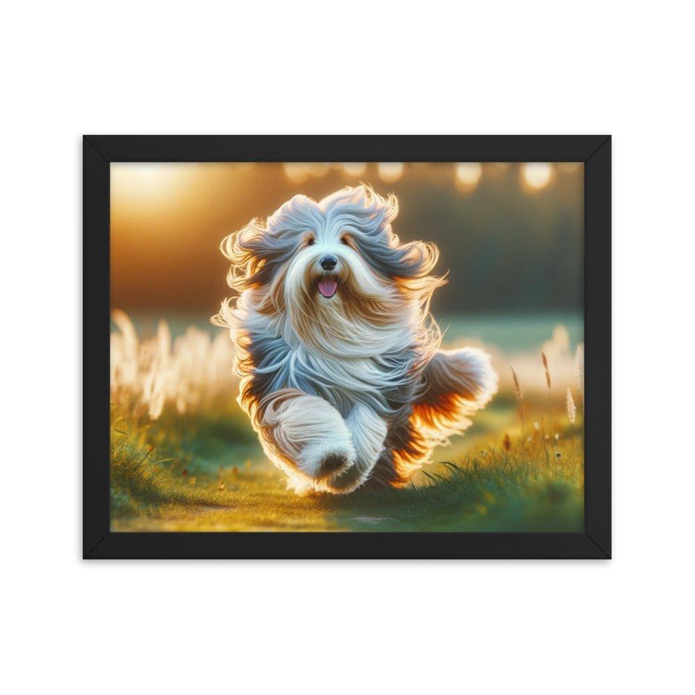 Bearded Collie's Joyful Run Grassy Field Photo Framed Poster - Oh Posters