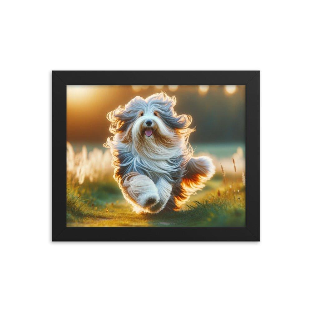 Bearded Collie's Joyful Run Grassy Field Photo Framed Poster - Oh Posters