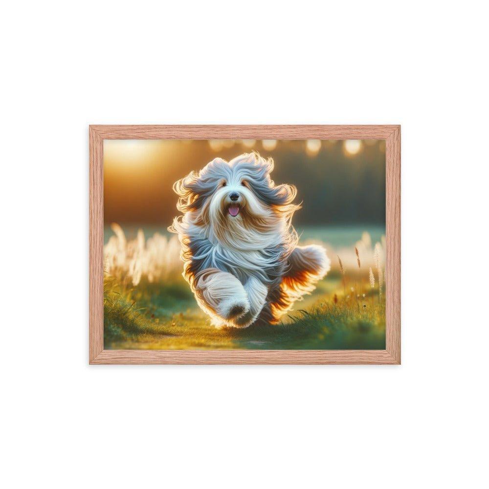 Bearded Collie's Joyful Run Grassy Field Photo Framed Poster - Oh Posters