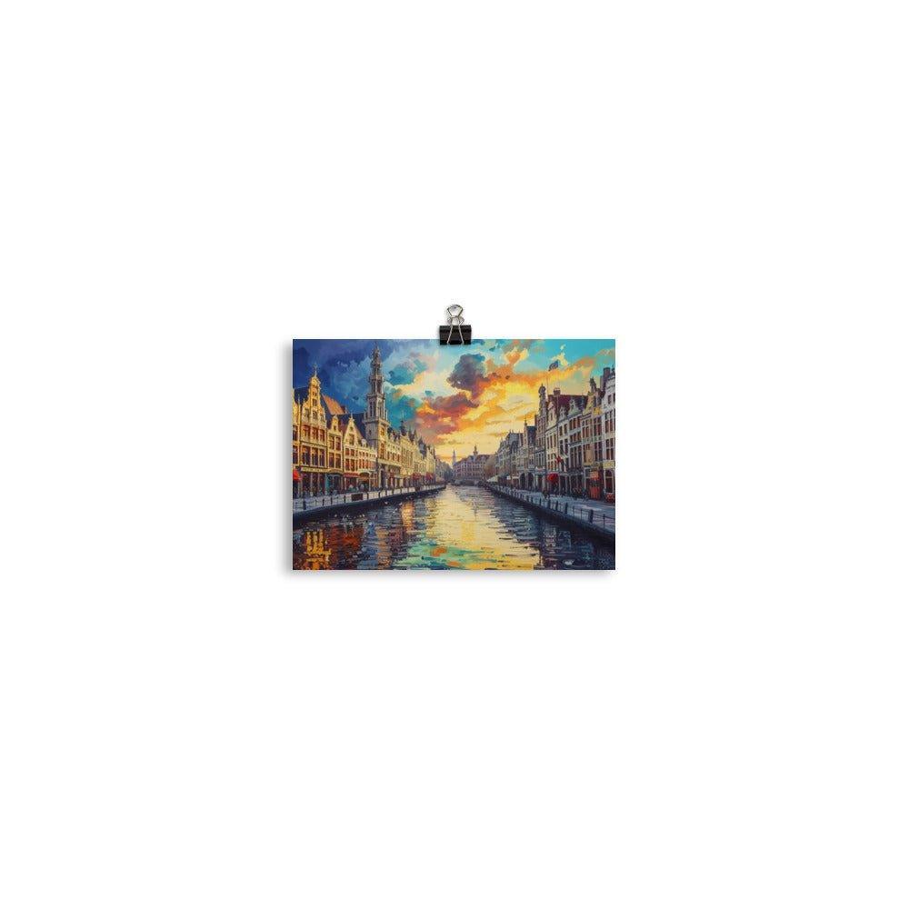 Belgium Canal Vibrant Oil Painting Style Sunset Poster - Oh Posters
