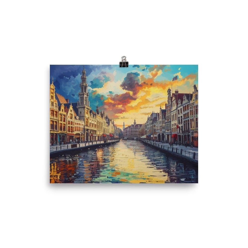 Belgium Canal Vibrant Oil Painting Style Sunset Poster - Oh Posters