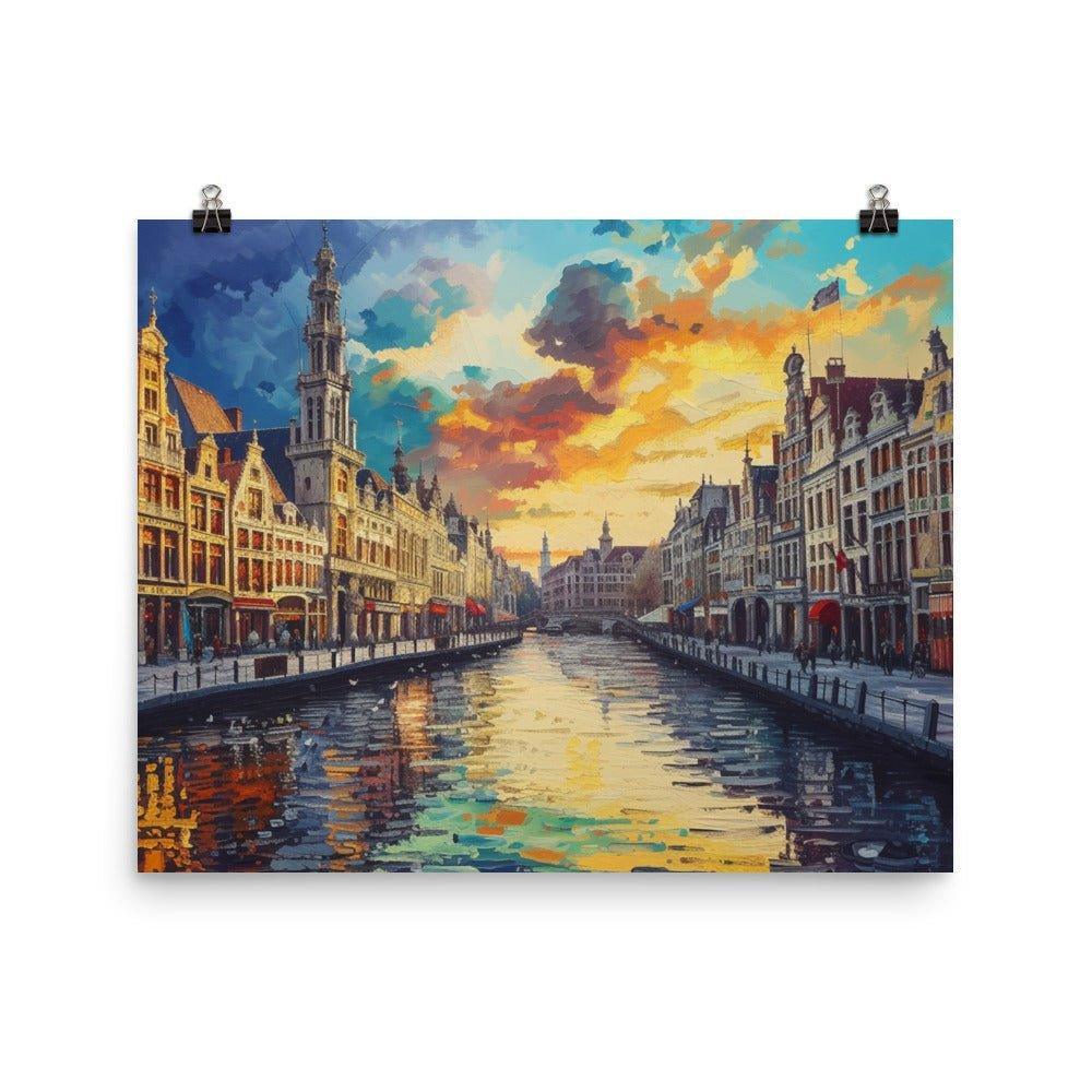 Belgium Canal Vibrant Oil Painting Style Sunset Poster - Oh Posters