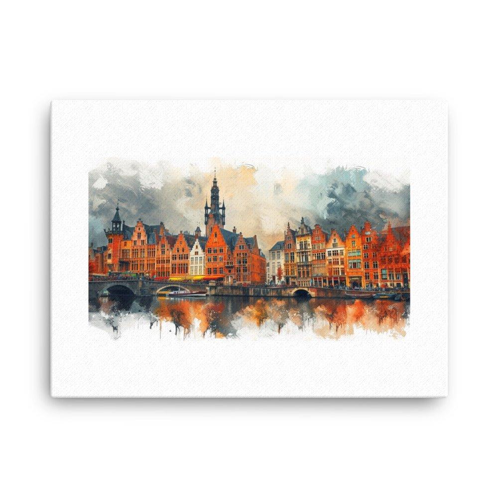 Belgium Ghent Historic Architecture Watercolor Thin Canvas - Oh Posters