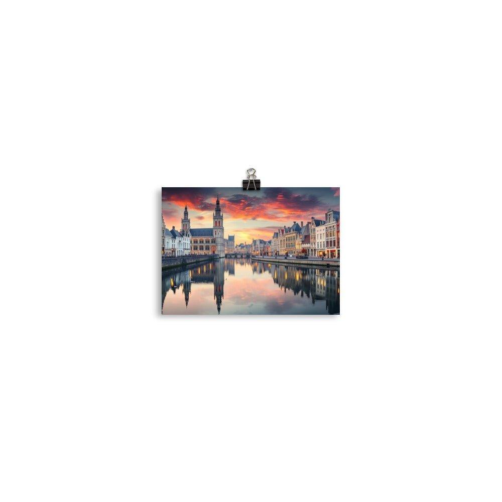 Belgium Historic City Canal Twilight Reflection Poster - Oh Posters