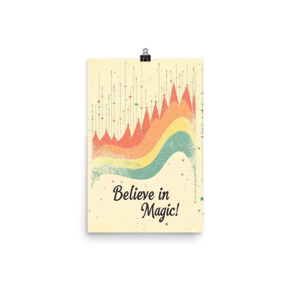 Believe in Magic Retro Wave Design with Stars on Beige Poster - Oh Posters