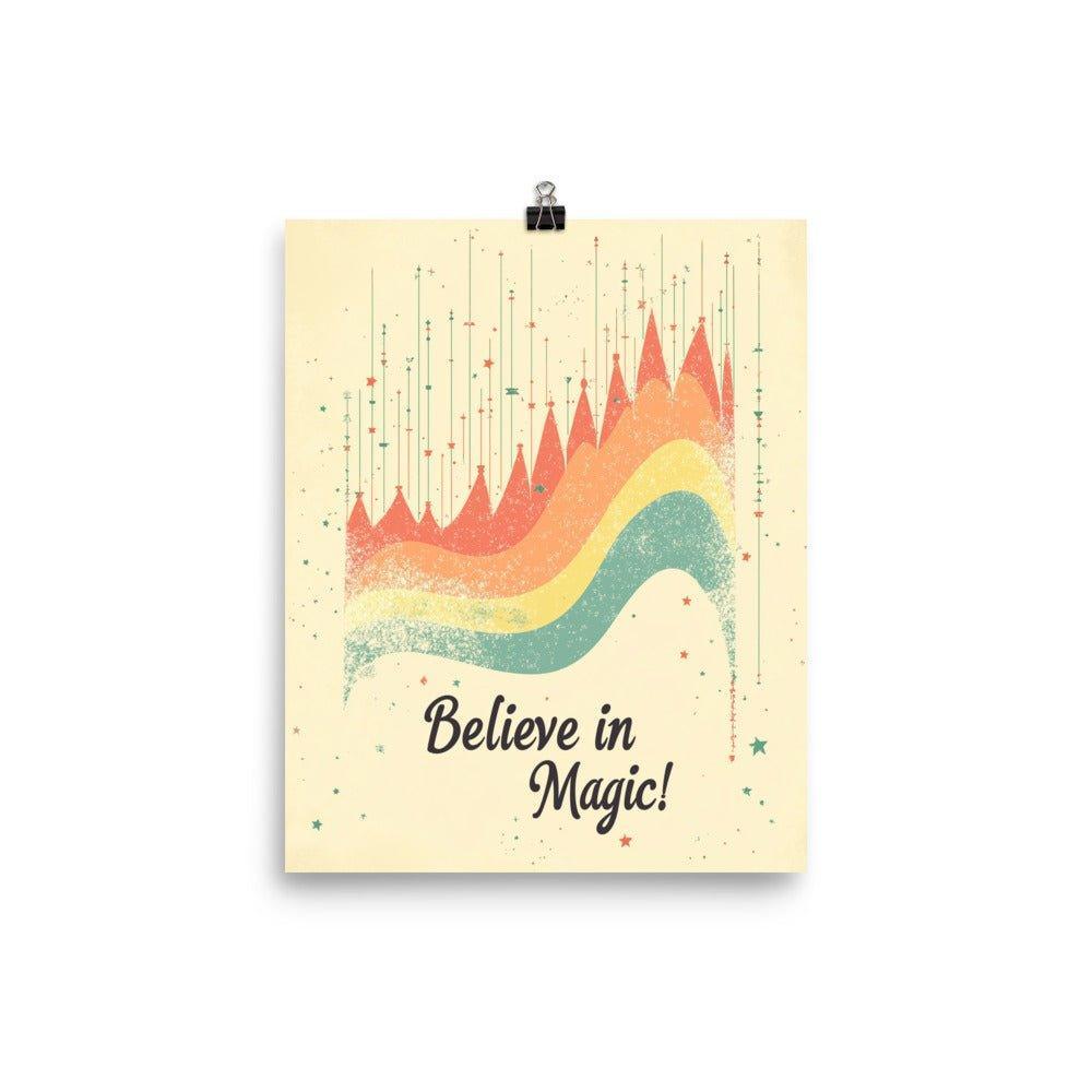Believe in Magic Retro Wave Design with Stars on Beige Poster - Oh Posters