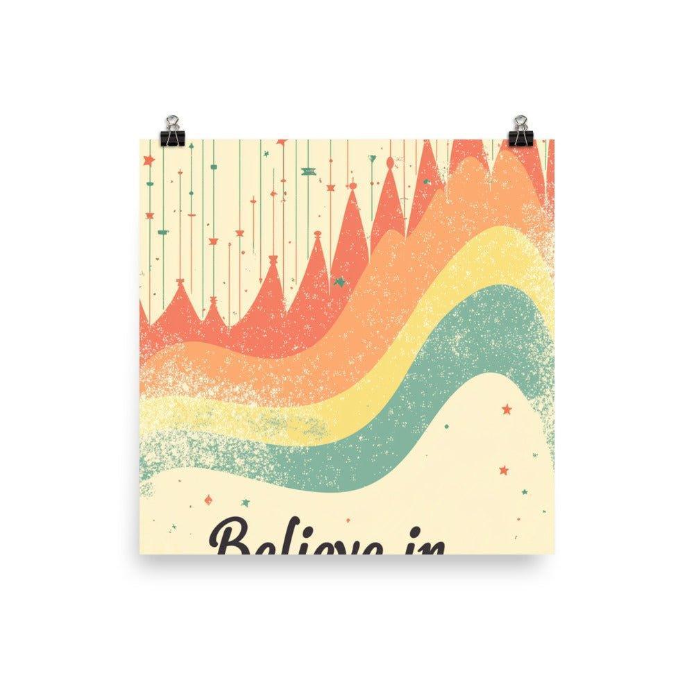 Believe in Magic Retro Wave Design with Stars on Beige Poster - Oh Posters