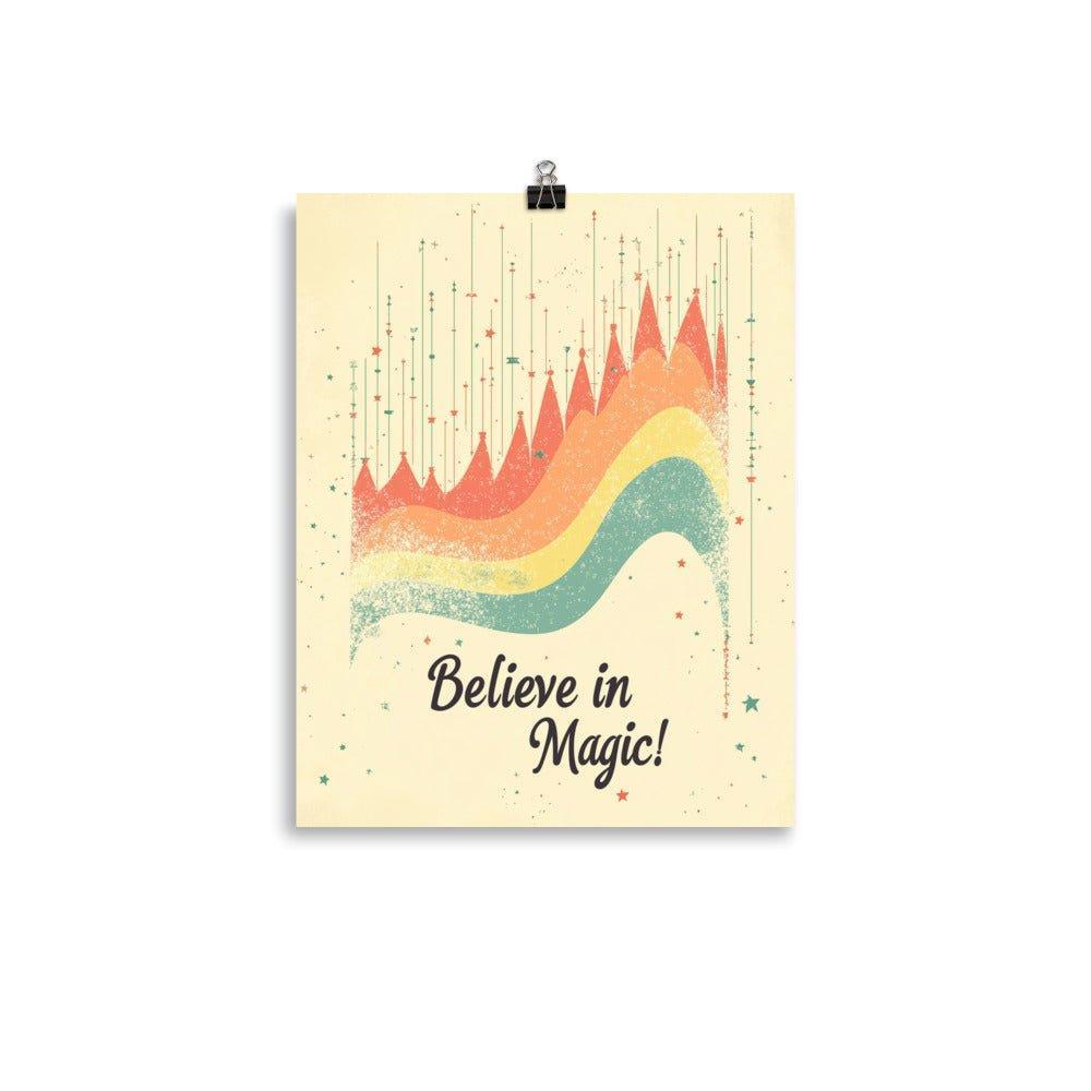 Believe in Magic Retro Wave Design with Stars on Beige Poster - Oh Posters