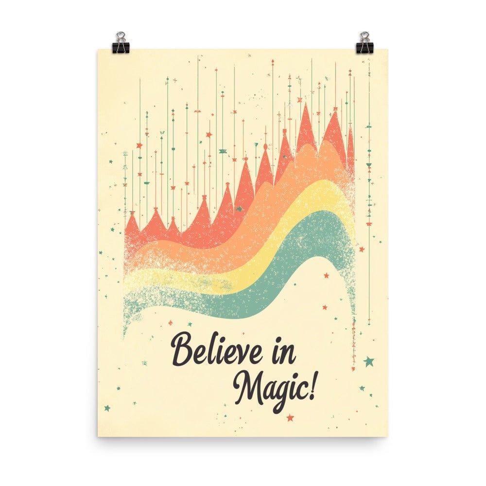 Believe in Magic Retro Wave Design with Stars on Beige Poster - Oh Posters