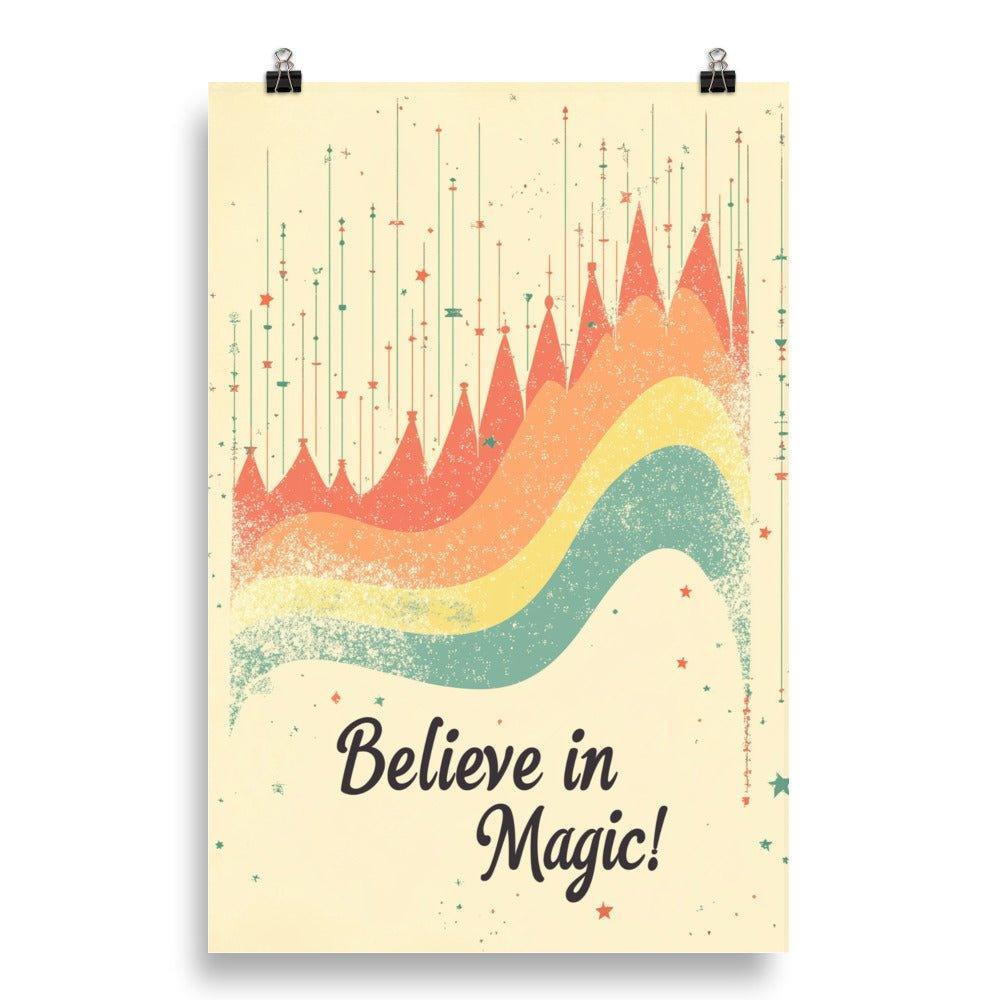 Believe in Magic Retro Wave Design with Stars on Beige Poster - Oh Posters