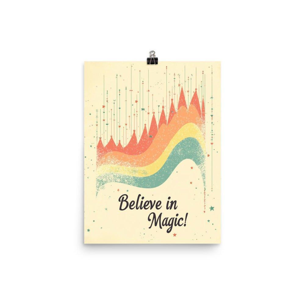 Believe in Magic Retro Wave Design with Stars on Beige Poster - Oh Posters