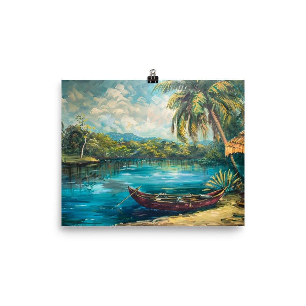 Belize Jungle Riverside Hut Painting Poster - Oh Posters