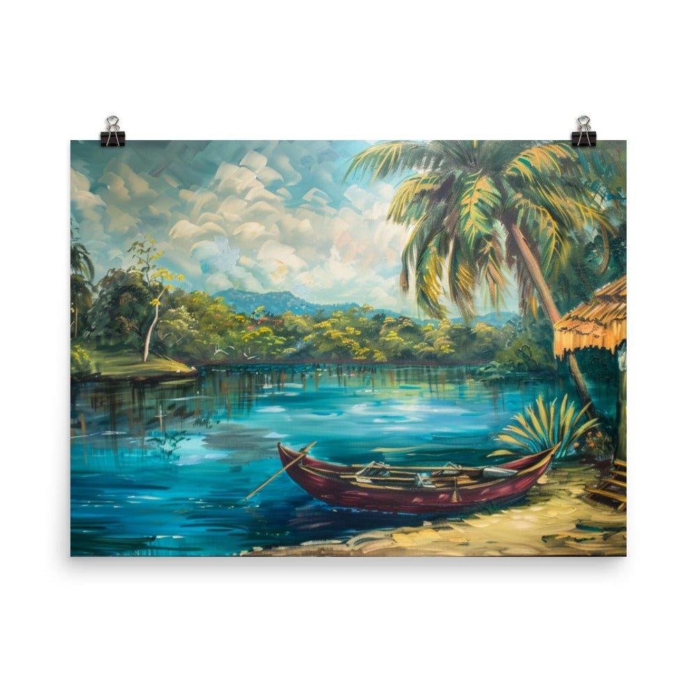 Belize Jungle Riverside Hut Painting Poster - Oh Posters