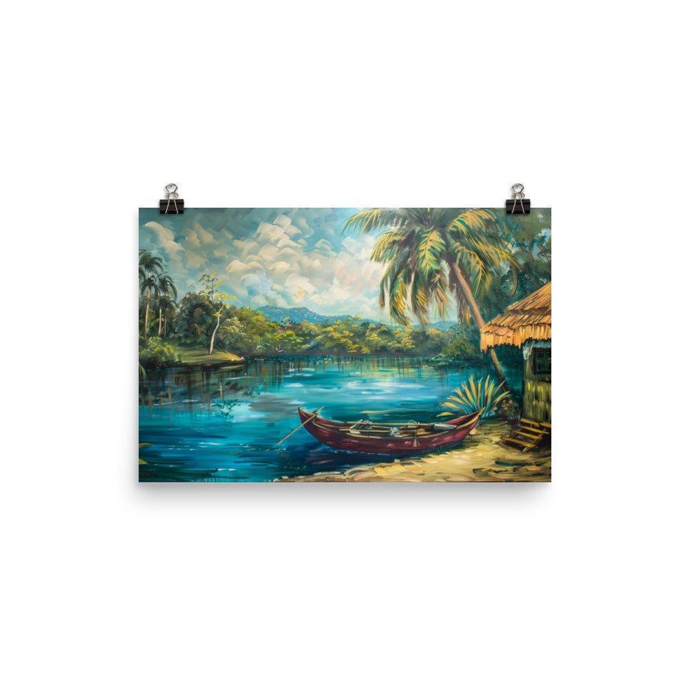 Belize Jungle Riverside Hut Painting Poster - Oh Posters