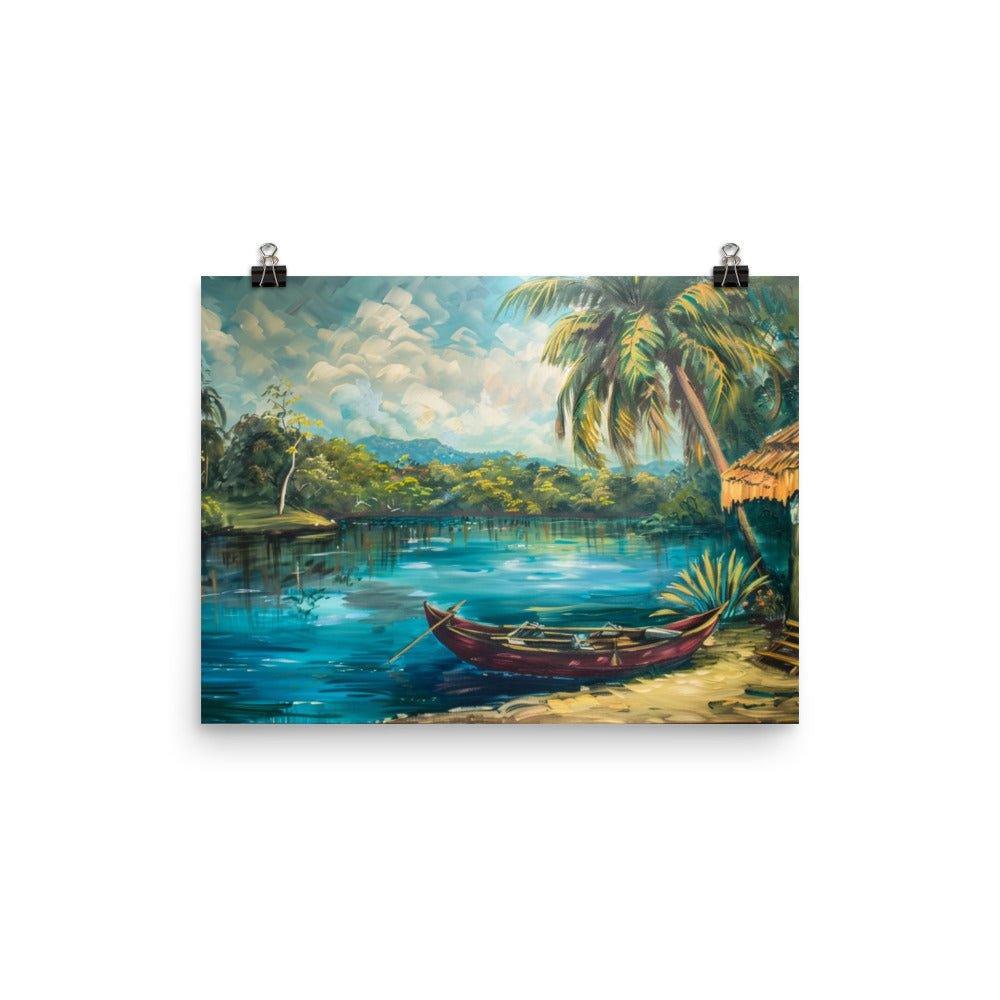 Belize Jungle Riverside Hut Painting Poster - Oh Posters