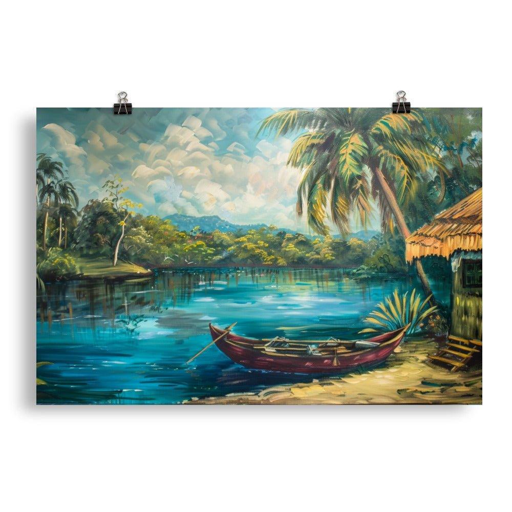 Belize Jungle Riverside Hut Painting Poster - Oh Posters