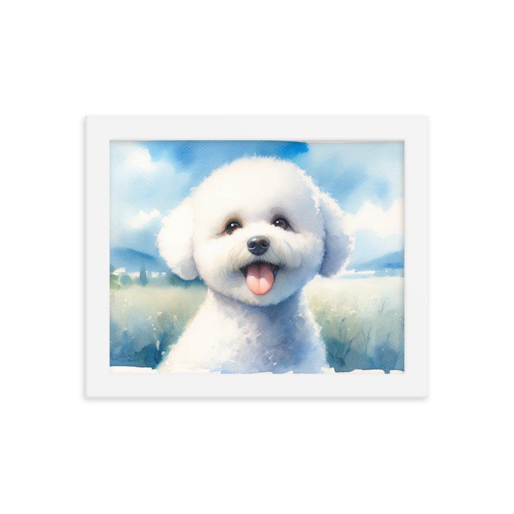 Bichon Frise Puppy Joyful Watercolor Scenery Framed Poster - Oh Posters