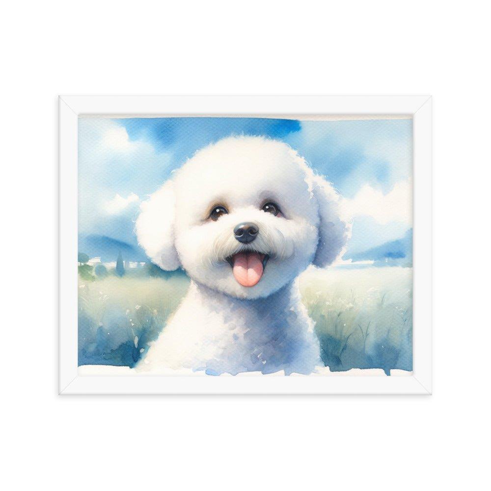 Bichon Frise Puppy Joyful Watercolor Scenery Framed Poster - Oh Posters