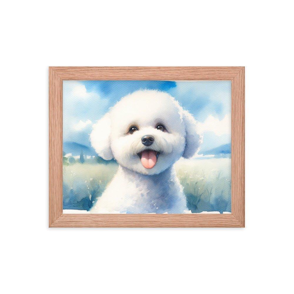 Bichon Frise Puppy Joyful Watercolor Scenery Framed Poster - Oh Posters