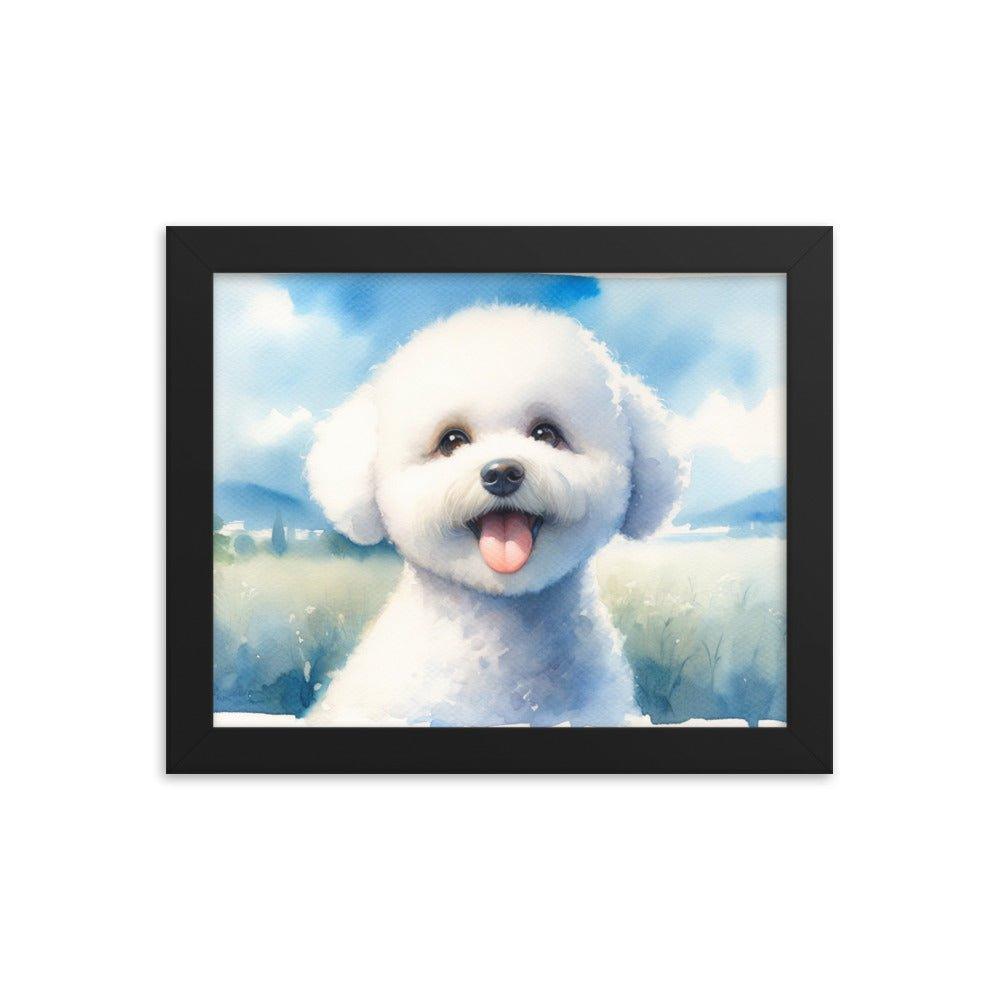 Bichon Frise Puppy Joyful Watercolor Scenery Framed Poster - Oh Posters