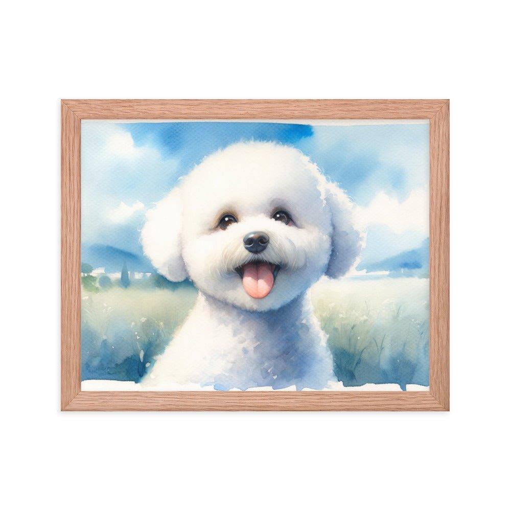 Bichon Frise Puppy Joyful Watercolor Scenery Framed Poster - Oh Posters