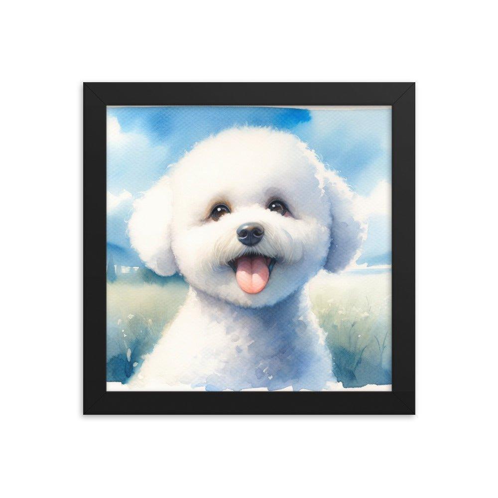 Bichon Frise Puppy Joyful Watercolor Scenery Framed Poster - Oh Posters