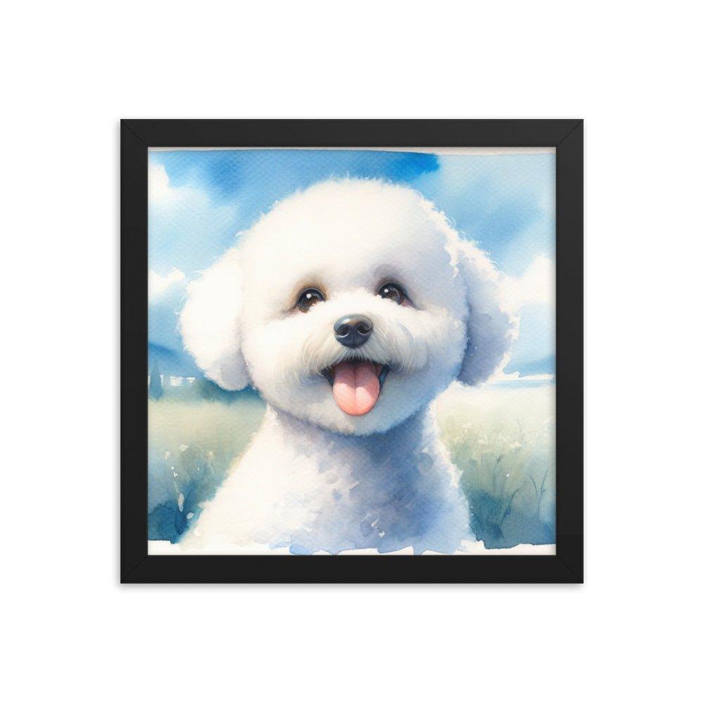 Bichon Frise Puppy Joyful Watercolor Scenery Framed Poster - Oh Posters