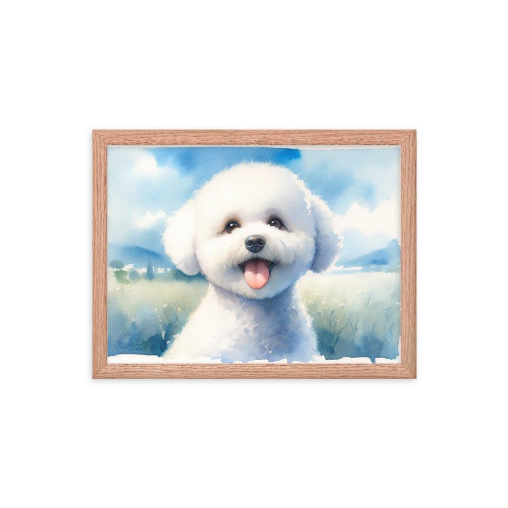 Bichon Frise Puppy Joyful Watercolor Scenery Framed Poster - Oh Posters